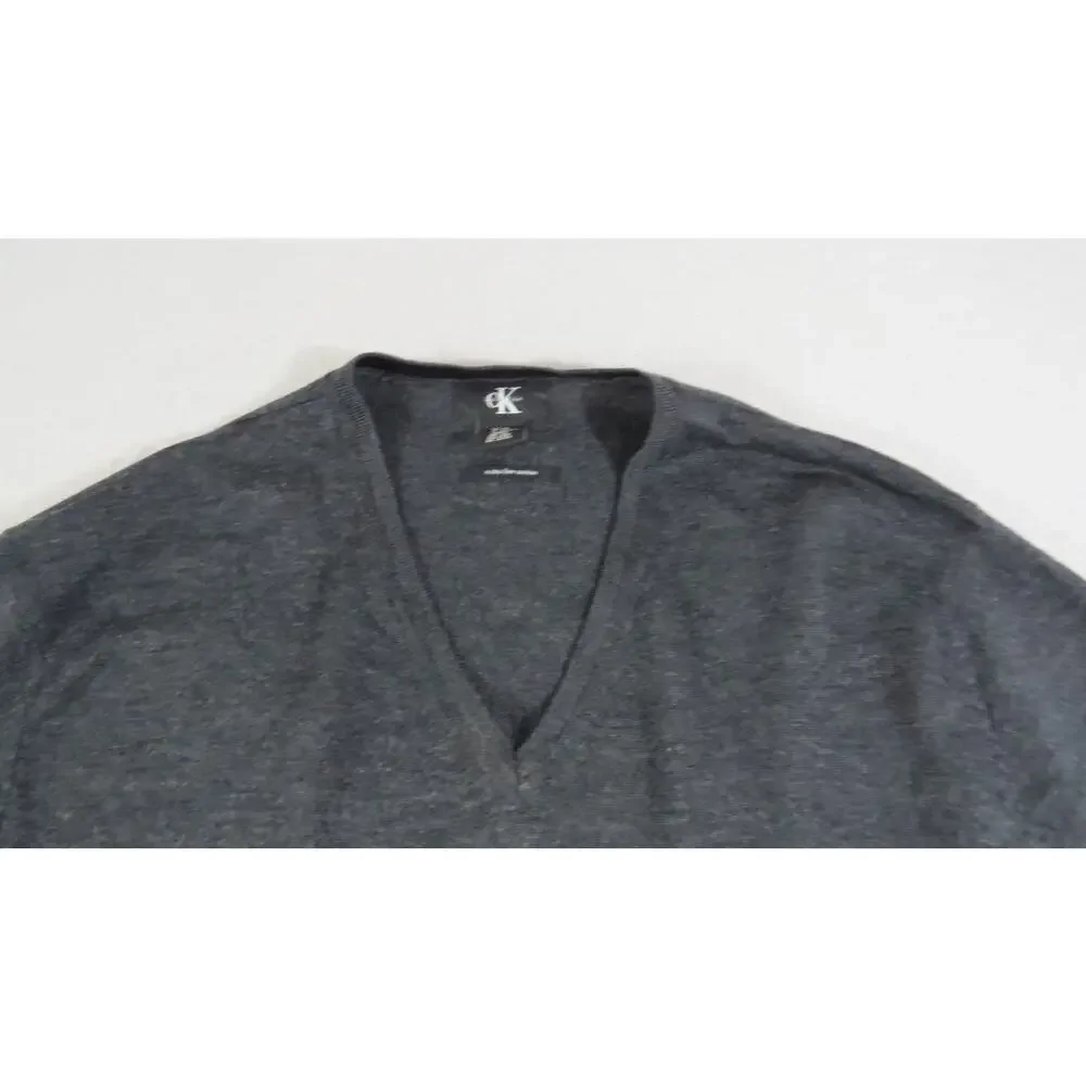 Calvin Klein Classic Sweater Mens XXL Merino Wool V‎ Neck Gray Lightweight Knit